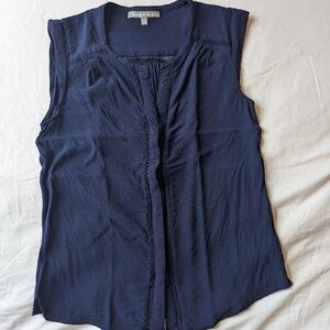 Daniel Rainn Navy Crochet-Trim Sleeveless Button Up Blouse